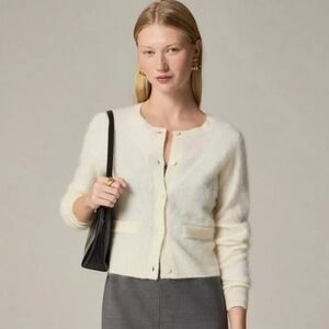 J Crew Brushed Cashmere Cropped Cardigan Warm Ivory